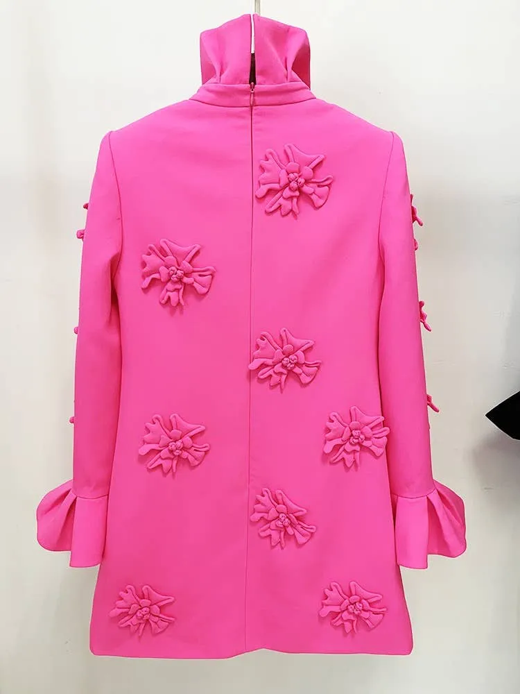 DR079 Handmade Three-dimensional Flower Bell Sleeve Dress