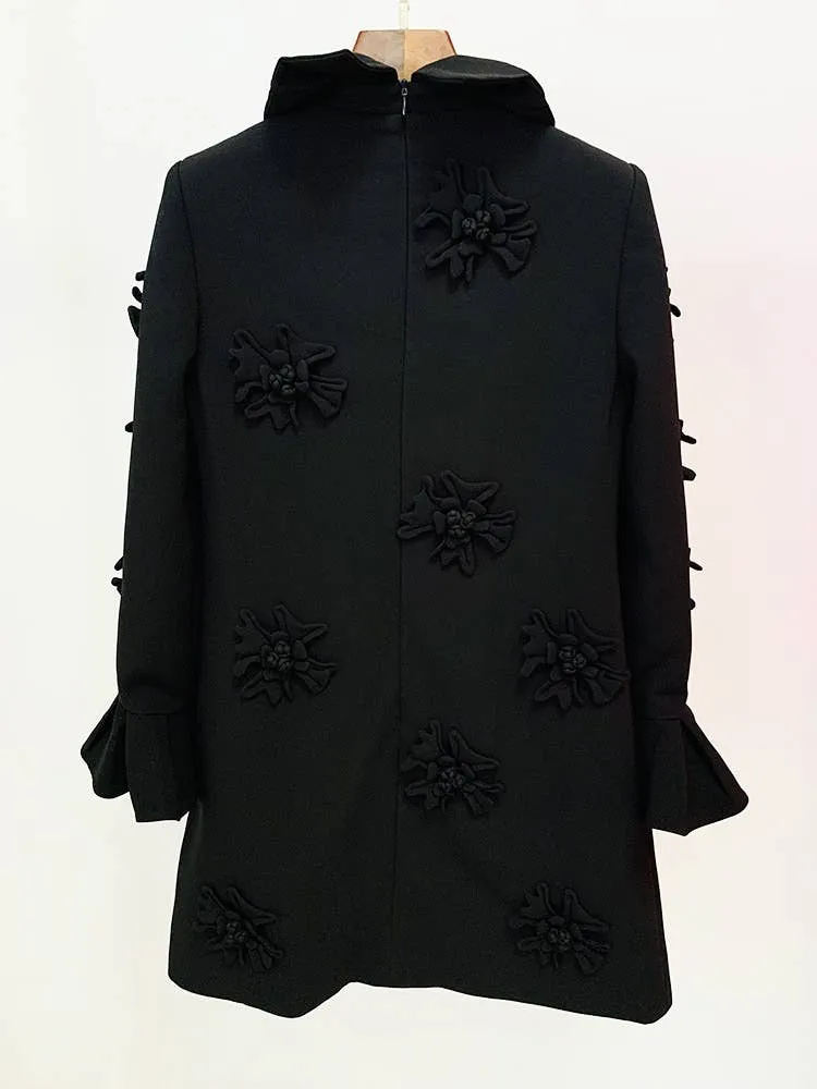 DR079 Handmade Three-dimensional Flower Bell Sleeve Dress
