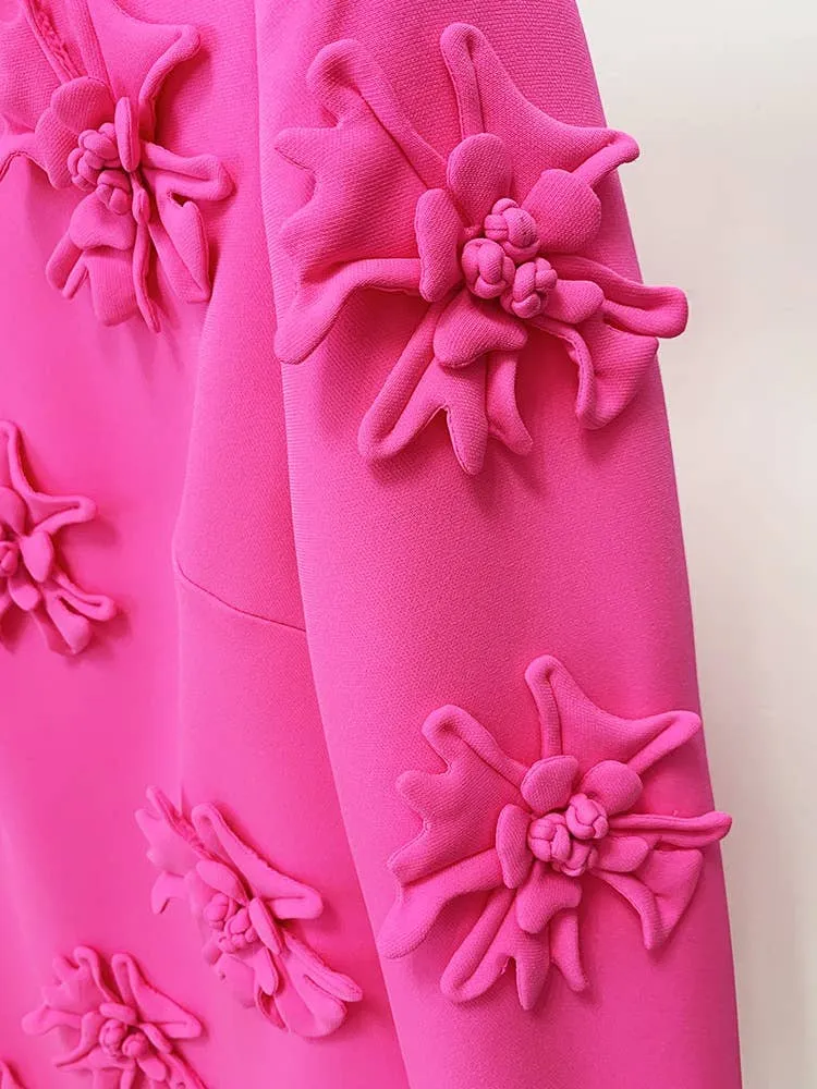 DR079 Handmade Three-dimensional Flower Bell Sleeve Dress
