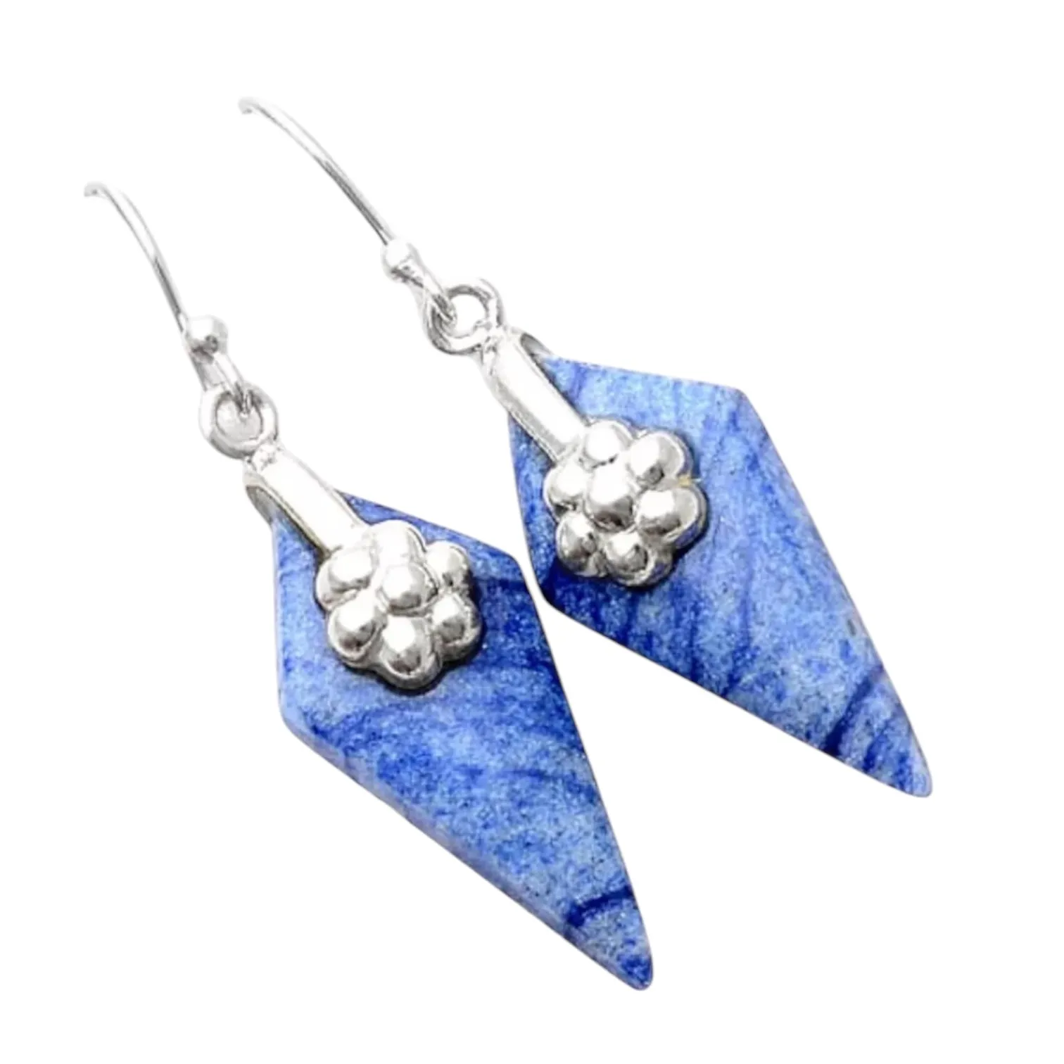 Dumortierite Blue Quartz Solid 925 Sterling Silver Earrings