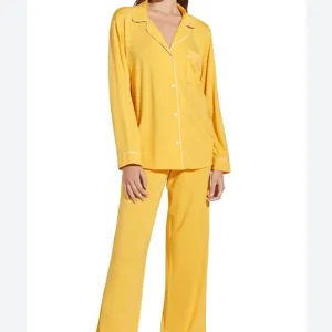 EBERJEY Gisele Jersey Knit Pajamas in Italian samoan sun yellow ivory Sz M