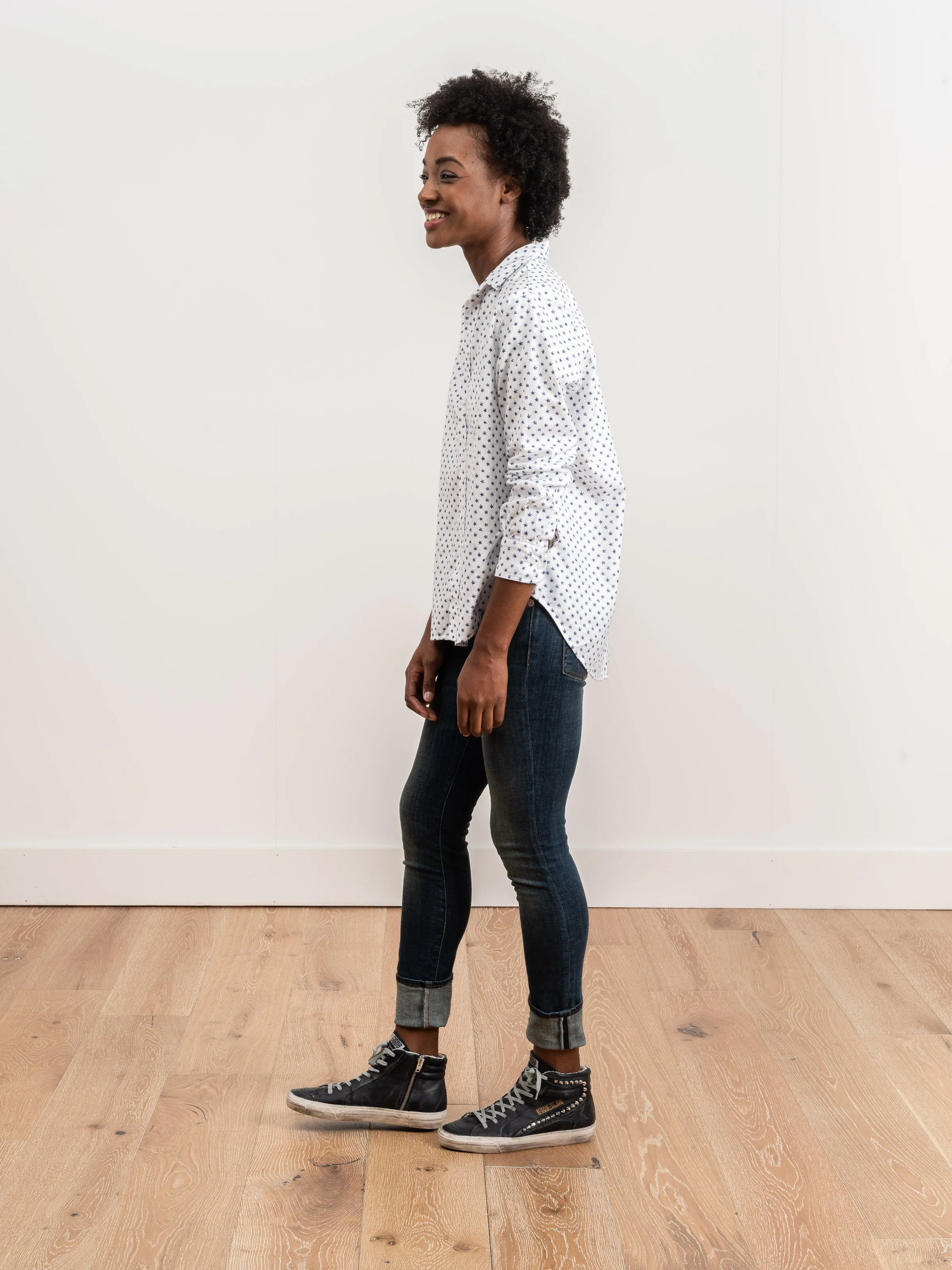 eileen shirt - white w/ navy stars
