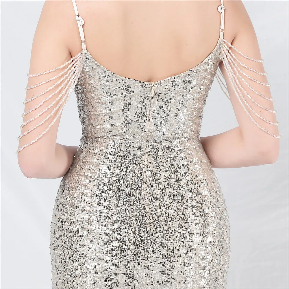 Elegant Beaded Colorful Sequin Long Evening Dress
