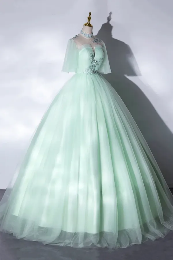 Elegant Green A Line Princess Prom Dress, A Line Lace Evening Party Dress APP0878