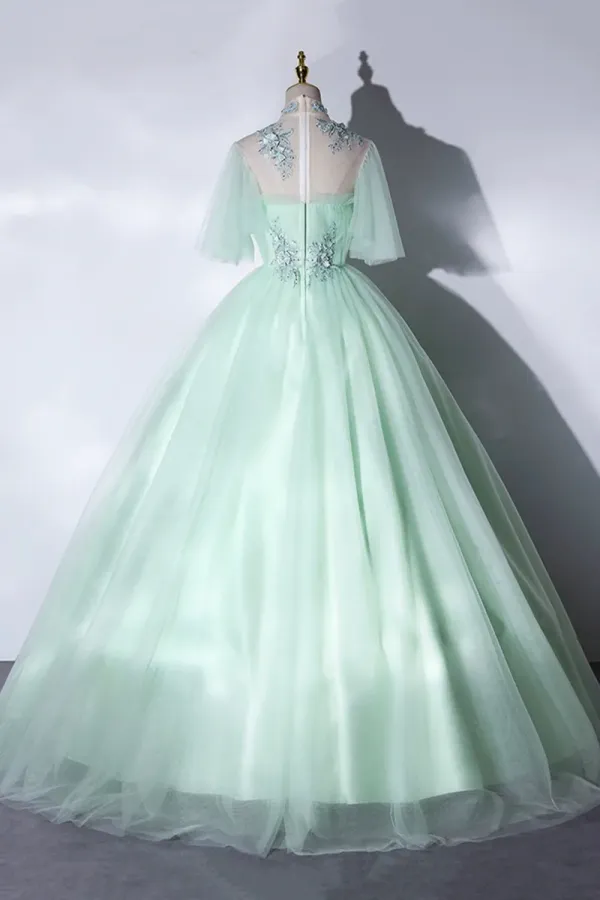 Elegant Green A Line Princess Prom Dress, A Line Lace Evening Party Dress APP0878