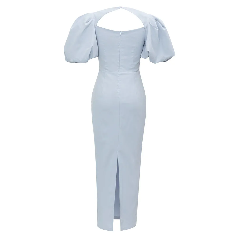 Elegant Lace up Round Neck Cutout Puff Sleeve Evening Dress