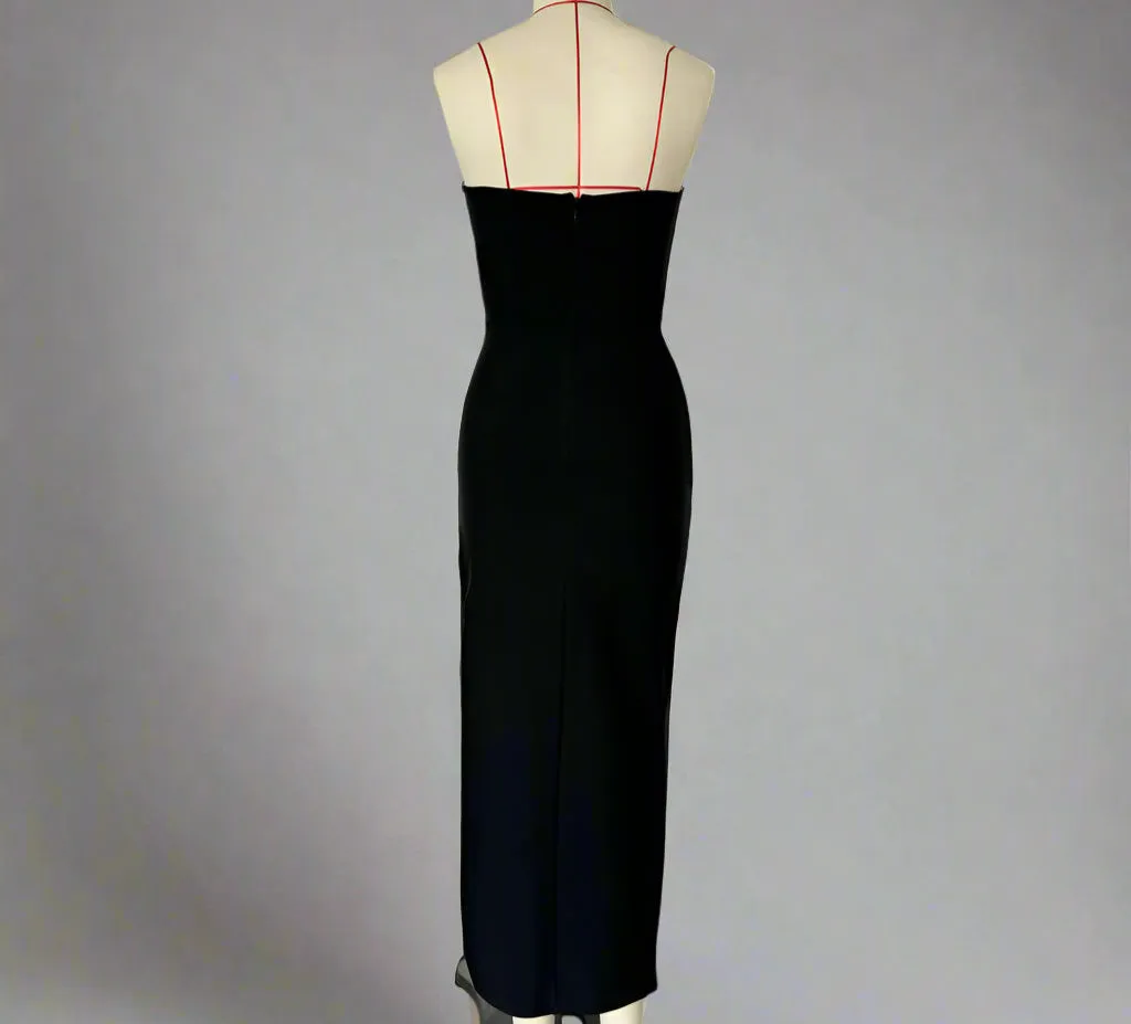Elegant Rhinestone Color Block Evening Dress