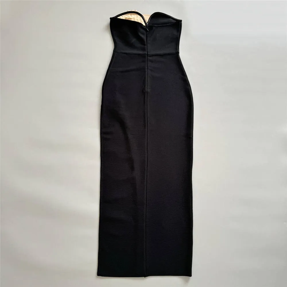 Elegant Rhinestone Color Block Evening Dress
