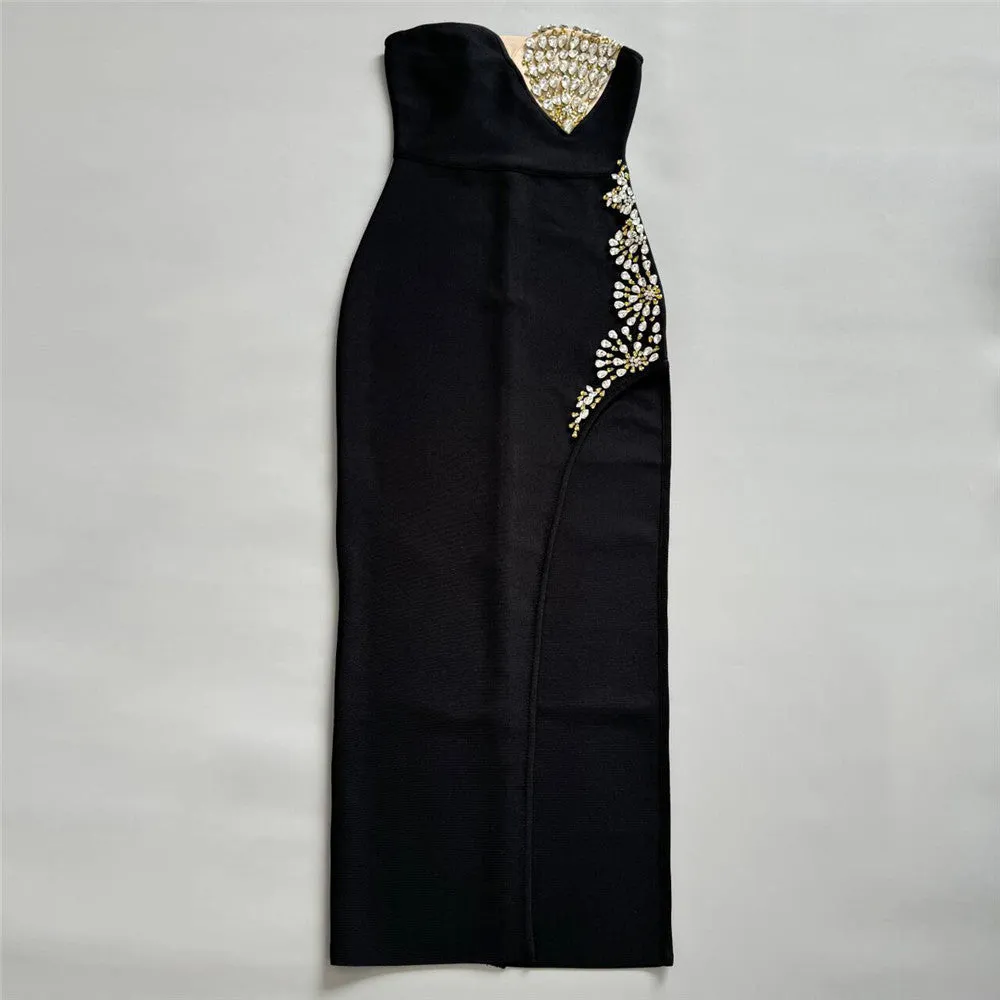 Elegant Rhinestone Color Block Evening Dress