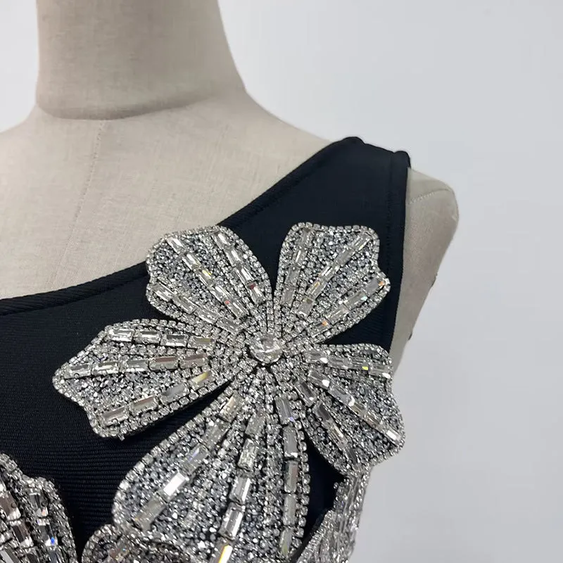 Elegant Rhinestone One Shoulder Evening Dress