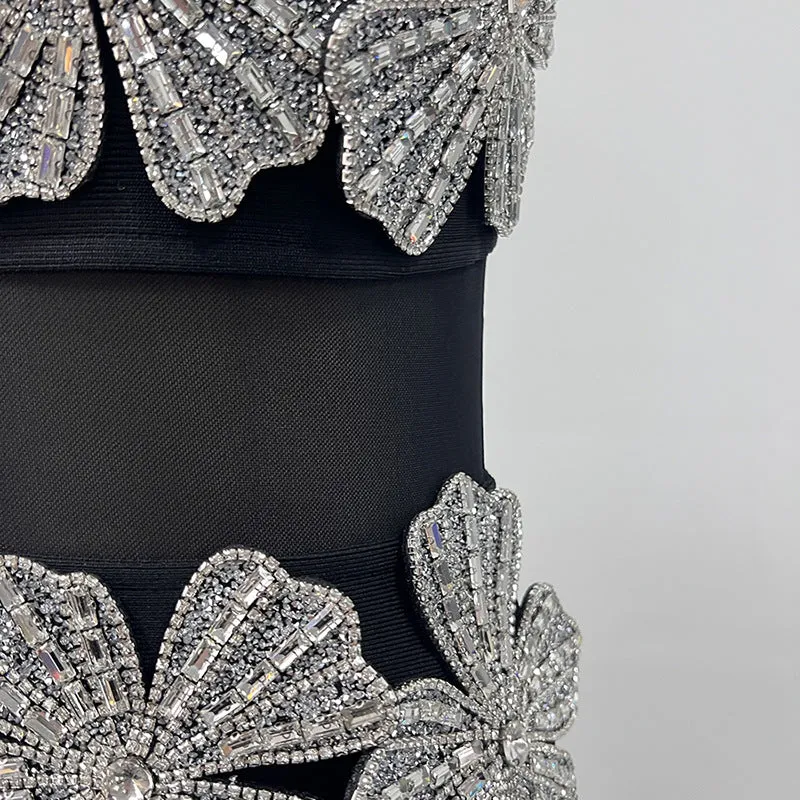 Elegant Rhinestone One Shoulder Evening Dress
