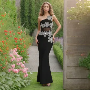 Elegant Rhinestone One Shoulder Evening Dress