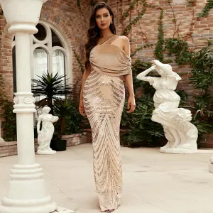 Elegant Sequined Backless Evening Dress