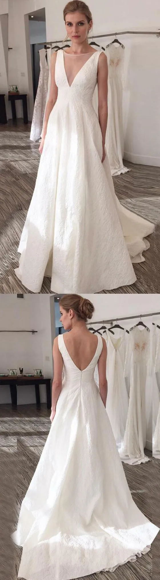 Elegant Simple Cheap Formal A Line V Back Long Bridal Wedding Dresses, BGP256