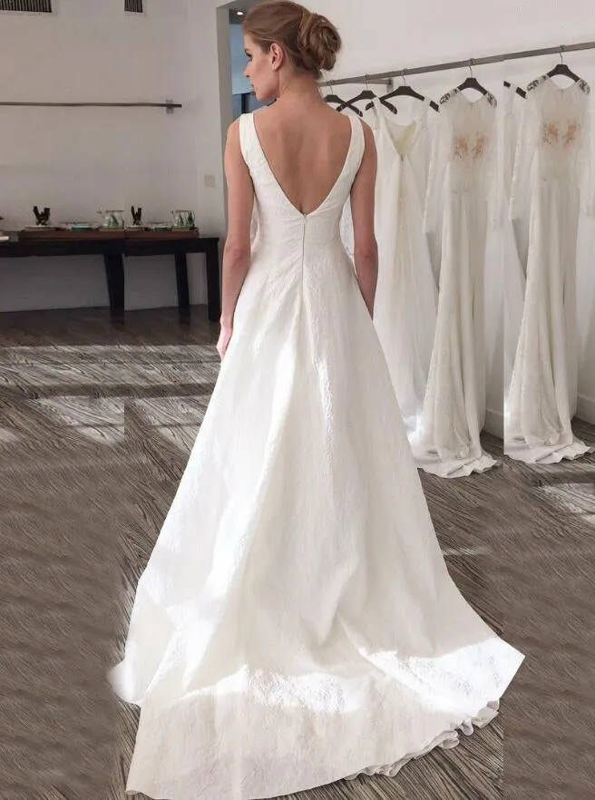 Elegant Simple Cheap Formal A Line V Back Long Bridal Wedding Dresses, BGP256