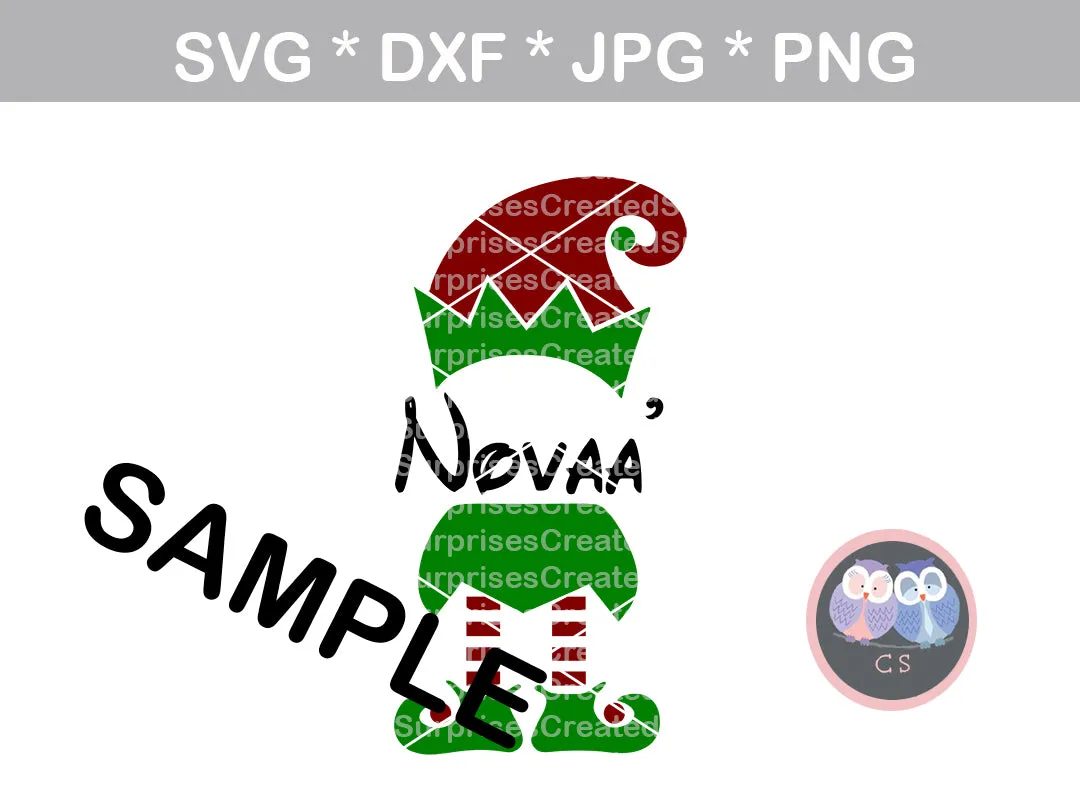 Elf hat, Name (not included), elf feet, shoes, Christmas, digital download, SVG, DXF, cut file, personal, commercial, use with Silhouette Cameo, Cricut and Die Cutting Machines