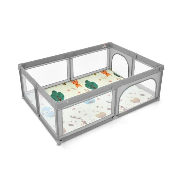 Extra Large Baby Playpen | Ball Pool | 50 Balls & Carry Bag | Breathable Mesh Fabric |  2m x 1.4m  | Soft Grey