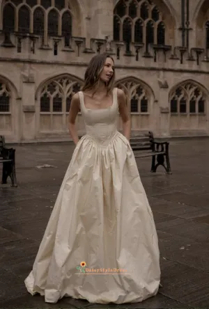 Fashion Square Neckline V-waistline Wedding Dress