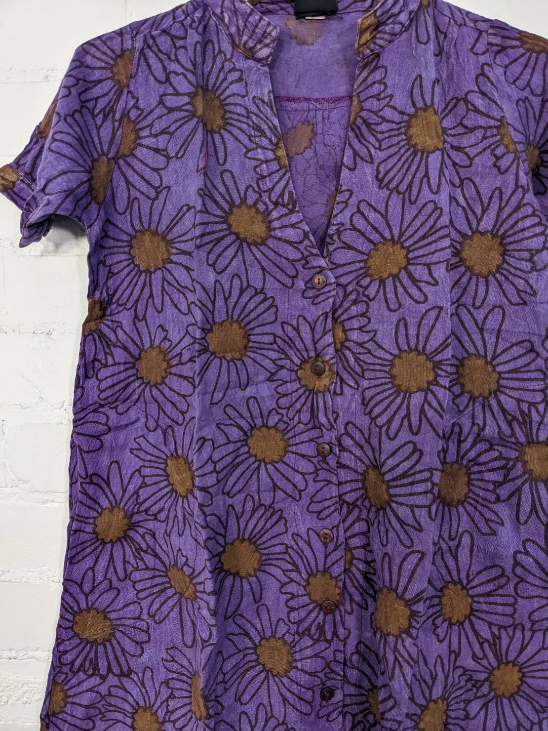 Flower Print Stonewashed Short Sleeve Dress