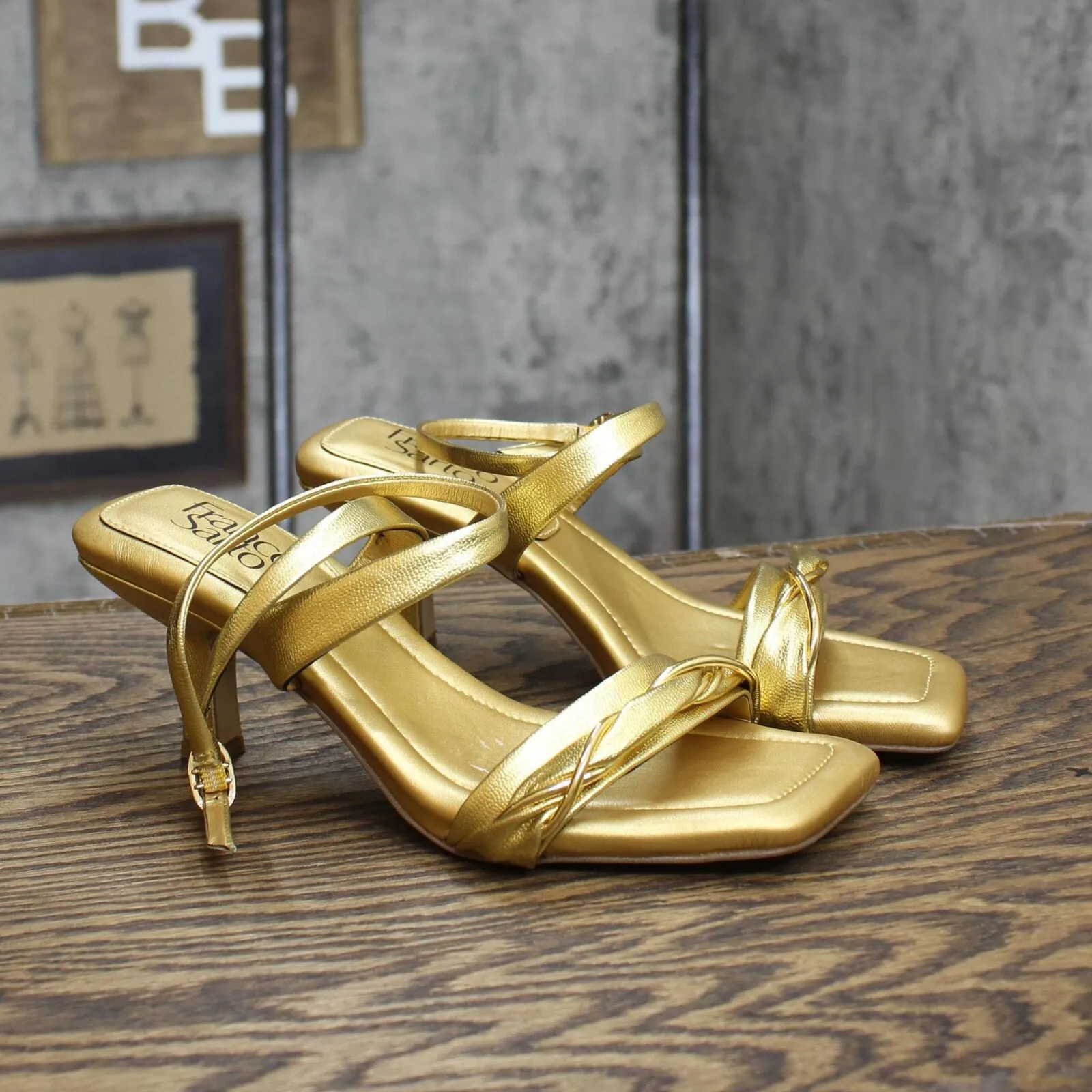 Franco Sarto Womens Belle Heels Sandals Shoes E5886S2 Gold Yellow 6M