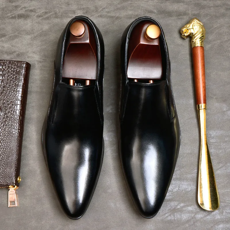 Genuine Leather Formal Business Casual Leather Shoes Men's Top Layer Cowhide Breathable Fashion Pointed-Toe Wedding Shoes25835