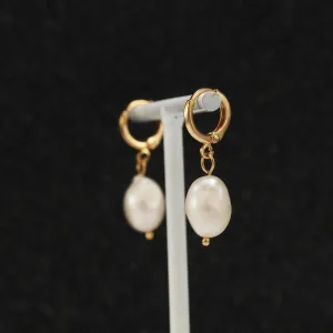 Gold Pearls Huggie Small Hoop Earrings