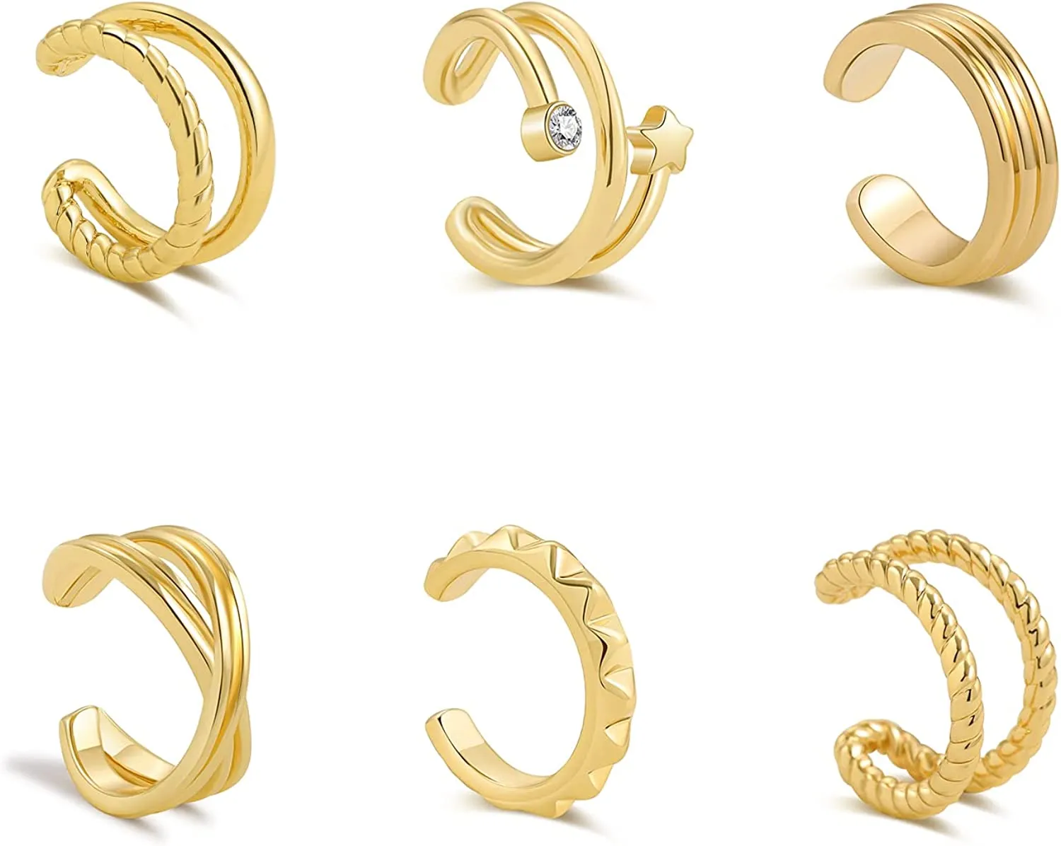 Gold Plated Cuff Earring For Cartilage-6pcs Set