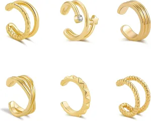 Gold Plated Cuff Earring For Cartilage-6pcs Set