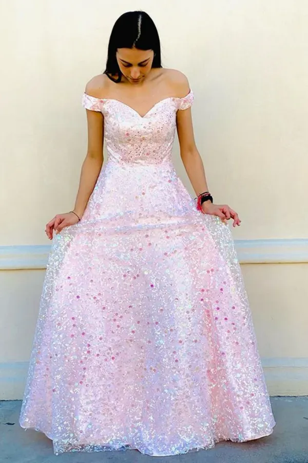 Gorgeous Off Shoulder Pink Lace Floral Long Prom Dress, Off the Shoulder Pink Formal Dress APP0762