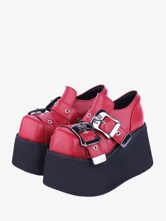 Gothic Lolita Footwear Black Grommets PU Leather Wedge Heel Lolita Shoes