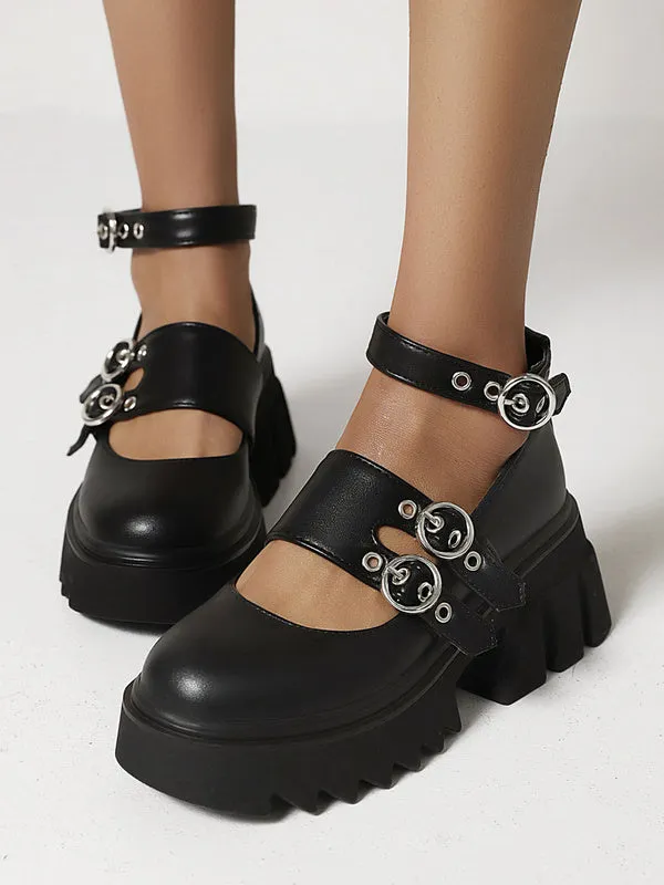 Gothic Lolita Footwear Black PU Leather Round Toe Daily Casual Lolita Shoes