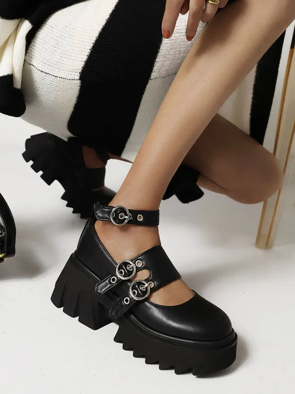Gothic Lolita Footwear Black PU Leather Round Toe Daily Casual Lolita Shoes