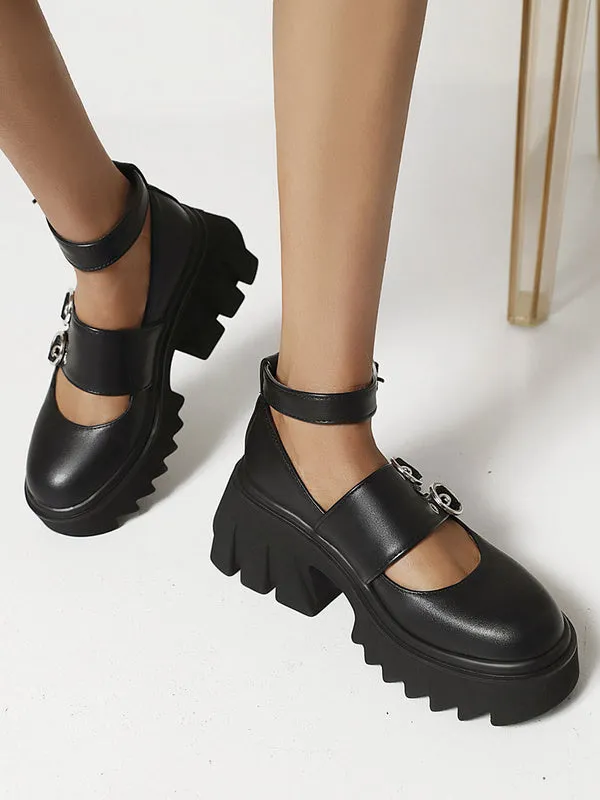 Gothic Lolita Footwear Black PU Leather Round Toe Daily Casual Lolita Shoes