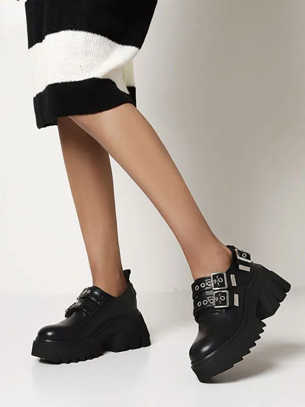 Gothic Lolita Footwear Black PU Leather Round Toe Lolita Shoes