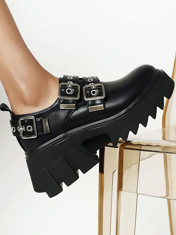 Gothic Lolita Footwear Black PU Leather Round Toe Lolita Shoes
