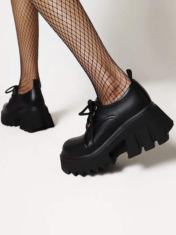 Gothic Lolita Footwear Black Round Toe Chunky Heel PU Leather Lolita Pumps