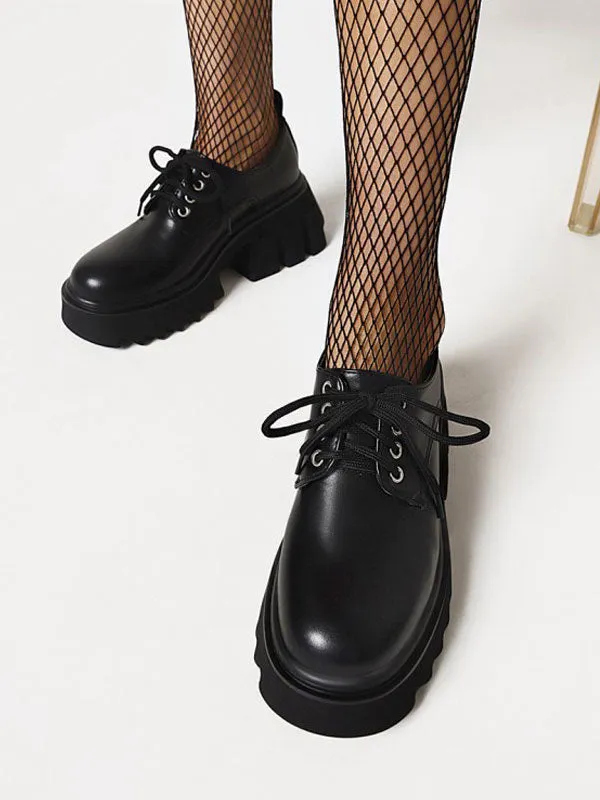 Gothic Lolita Footwear Black Round Toe Chunky Heel PU Leather Lolita Pumps