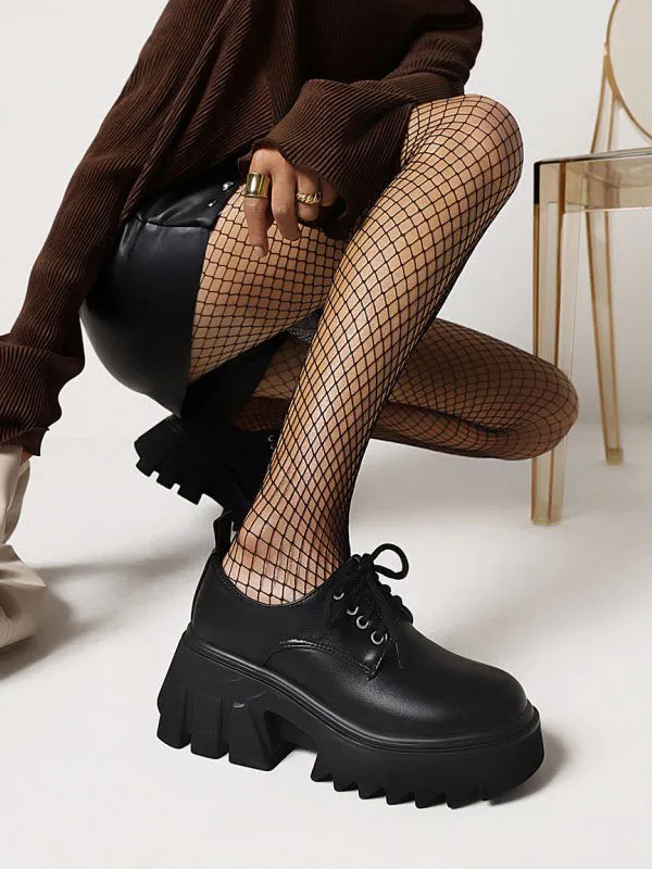 Gothic Lolita Footwear Black Round Toe Chunky Heel PU Leather Lolita Pumps
