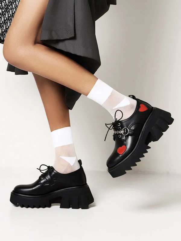 Gothic Lolita Footwear Black Round Toe PU Leather Heart Pattern Lolita Pumps
