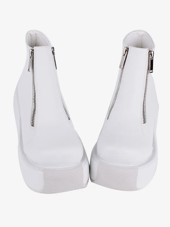 Gothic Lolita Footwear White Lace Up PU Leather Wedge Heel Lolita Shoes