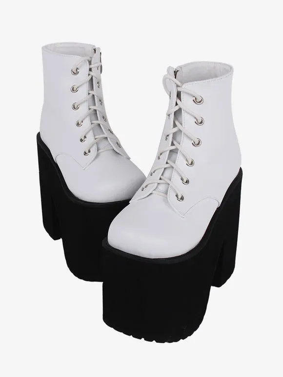 Gothic Lolita Footwear White Metallic Grommets Round Toe PU Leather Lolita Pumps