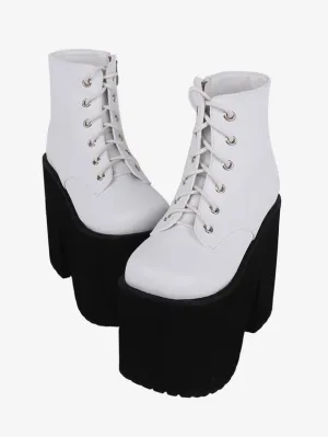 Gothic Lolita Footwear White Metallic Grommets Round Toe PU Leather Lolita Pumps