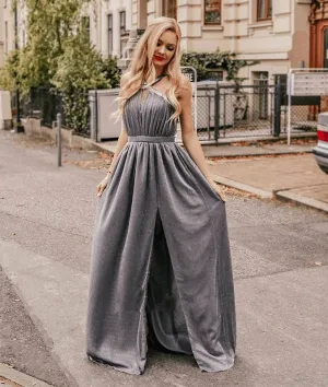Gray chiffon long prom dress, gray evening dress