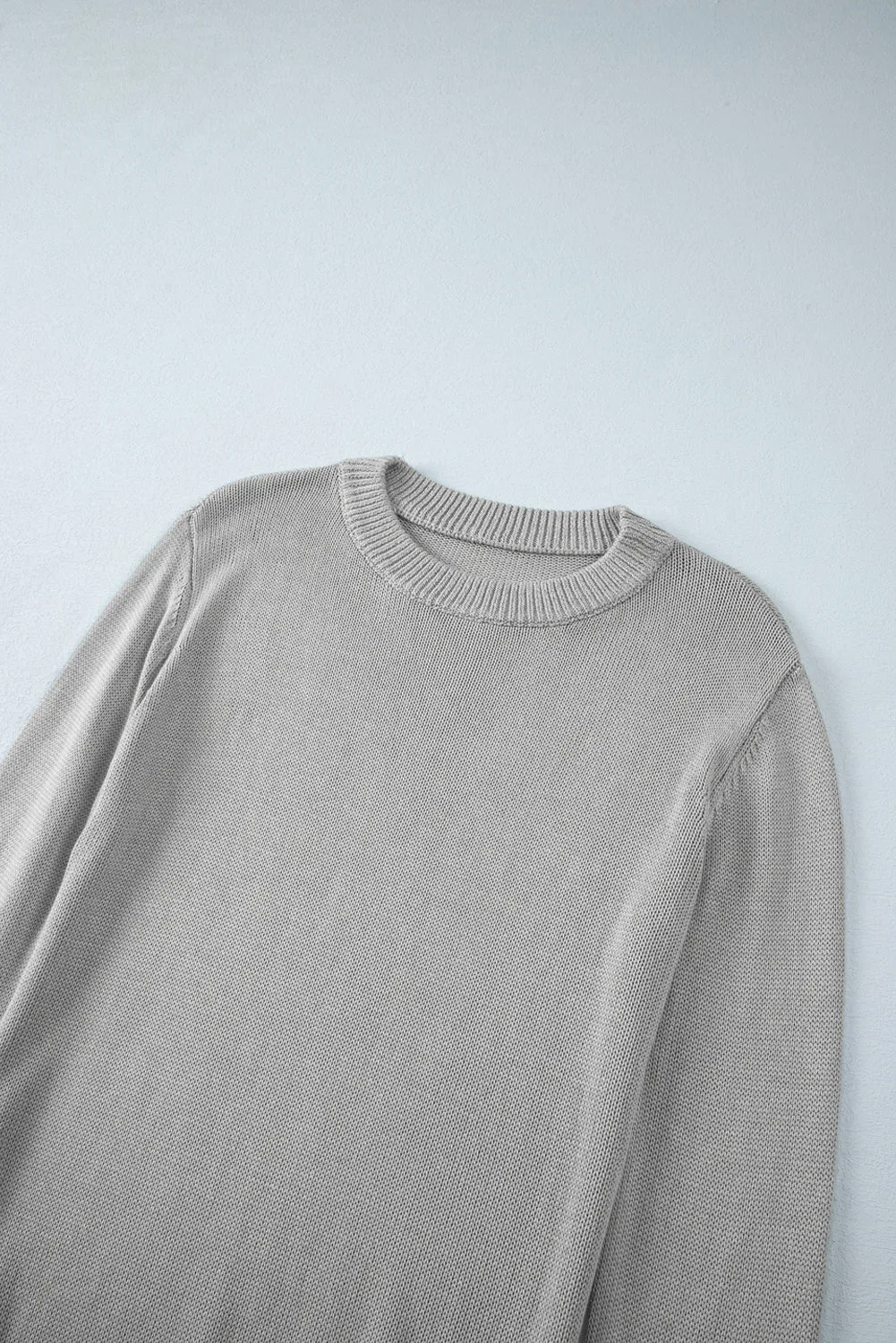 Gray Solid Color Thumbhole Sleeve Ribbed Edge Sweater