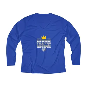 Grind Till You Shine | Women's Long Sleeve Performance V-neck Tee