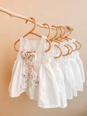 Handmade Pure Linen Floral Bow Girls Dress