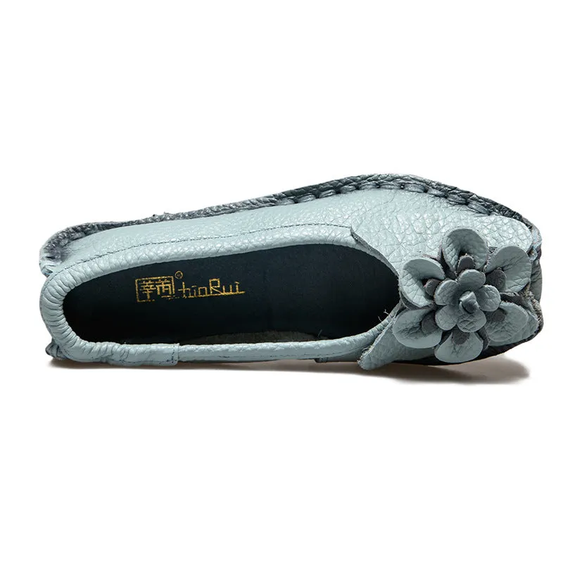 Handmade Women Shoes Retro Comfortable Leather Soft Sole Flower Shoes