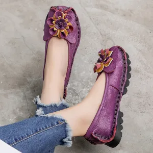 Handmade Women Shoes Retro Comfortable Leather Soft Sole Flower Shoes
