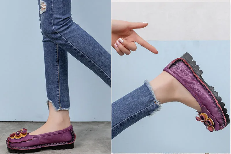 Handmade Women Shoes Retro Comfortable Leather Soft Sole Flower Shoes