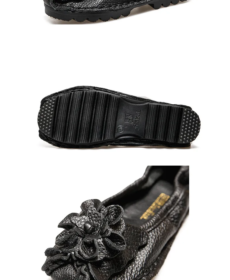 Handmade Women Shoes Retro Comfortable Leather Soft Sole Flower Shoes